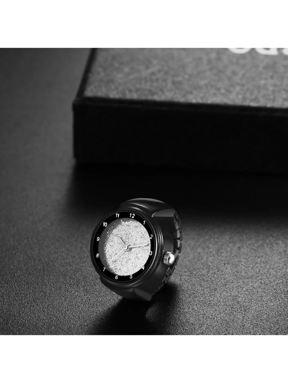 Unisex Black And Grey Analog Quartz Arabic Numerals Stainless Steel Ring Watch
